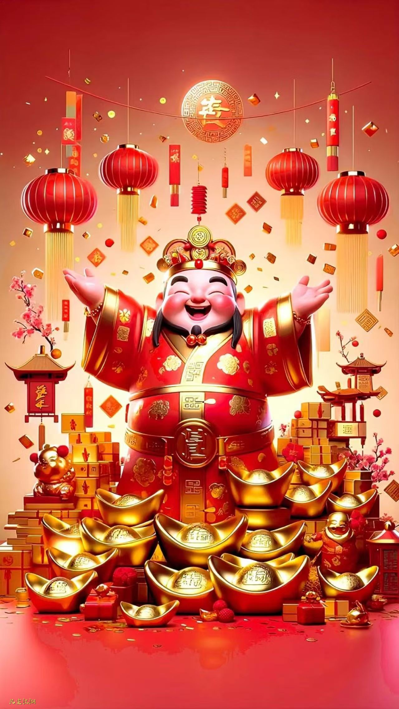 一组小财神祝大家元旦快乐